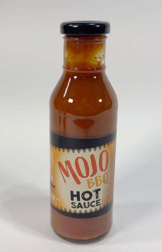 Mojo BBQ Hot Sauce bottle by Purple Pepper Farms - sweet and savory small-batch BBQ sauce