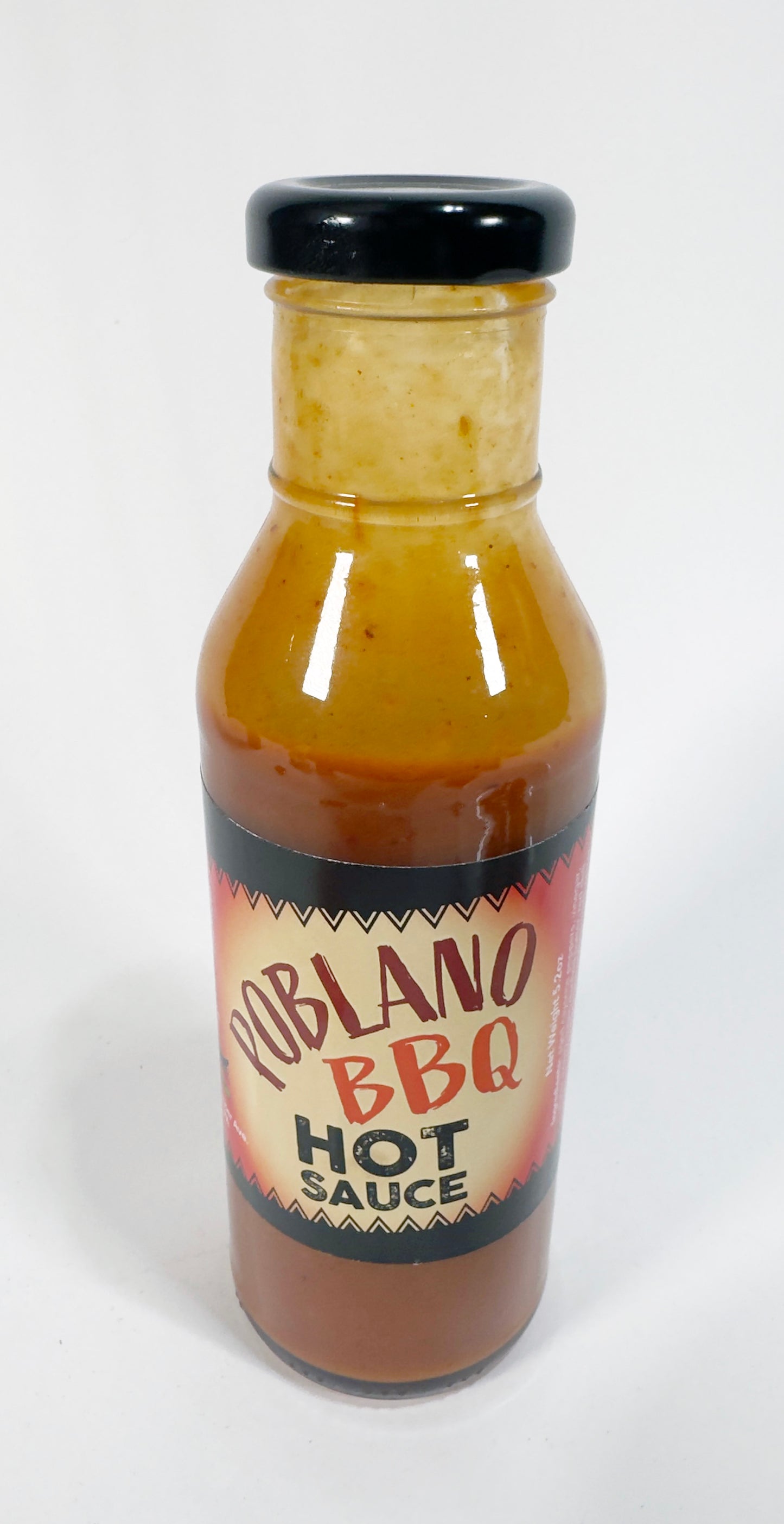 Poblano BBQ Hot Sauce bottle front view - smoky poblano pepper BBQ sauce by Purple Pepper Farms